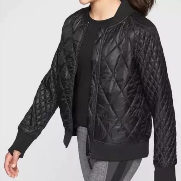 Athleta Girl Brainstorm Black Quilted Bomber Full Zip Jacket - Picture 1 of 9